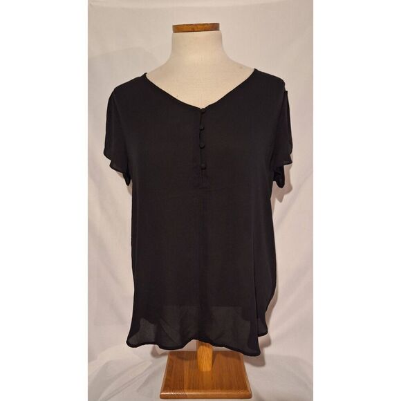 Philosophy Womens Black Button Front Short Sleeve Blouse Size Medium NEW - Picture 1 of 4